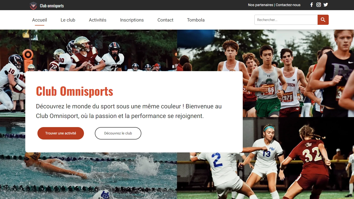 Theme for website creation of Club de sport
